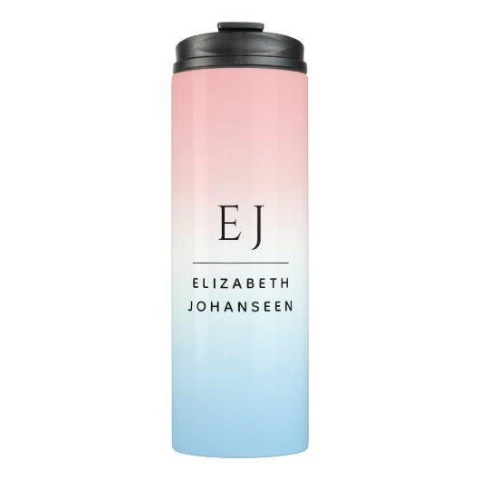 Moderne Initialen Monogram Blue Pink White Gradien Thermosbecher (Vorderseite)