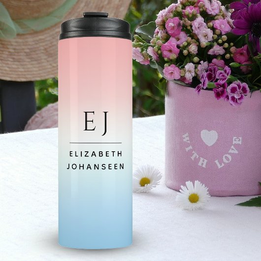 Moderne Initialen Monogram Blue Pink White Gradien Thermosbecher