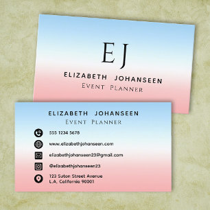 Moderne Initialen Monogram Blue Pink White Gradien Visitenkarte