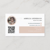 Moderne Initialen Name Beige Round Foto QR Code Visitenkarte (Rückseite)