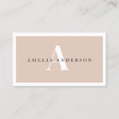 Moderne Initialen Name Beige Round Foto QR Code Visitenkarte (Vorderseite)