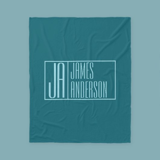 Moderne Initialen & Name | Dunkles Teal & Hellblau Fleecedecke