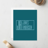Moderne Initialen & Name | Dunkles Teal & Hellblau Mitteilungskarte (Vorderseite/Rückseite Beispiel)
