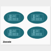 Moderne Initialen & Name | Dunkles Teal & Hellblau Ovaler Aufkleber (Blatt)