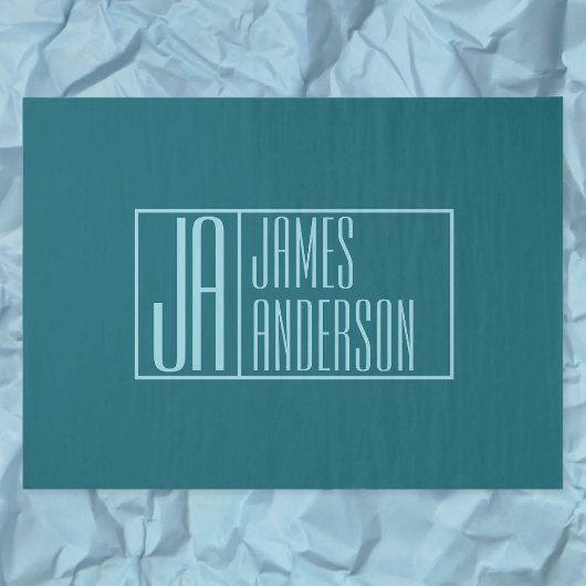 Moderne Initialen & Name | Dunkles Teal & Hellblau Seidenpapier