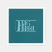 Moderne Initialen & Name | Dunkles Teal & Hellblau Serviette (Vorderseite)
