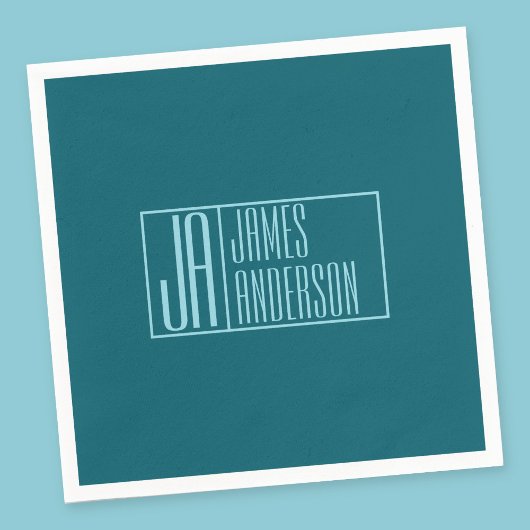 Moderne Initialen & Name | Dunkles Teal & Hellblau Serviette