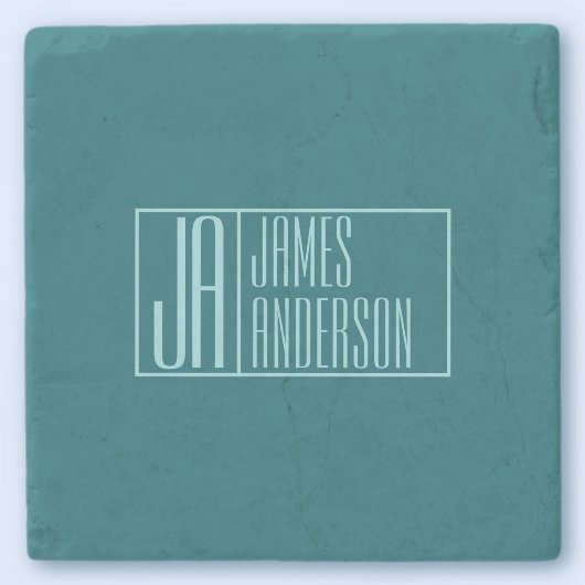 Moderne Initialen & Name | Dunkles Teal & Hellblau Steinuntersetzer