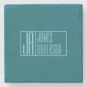 Moderne Initialen & Name | Dunkles Teal & Hellblau Steinuntersetzer (Vorderseite)