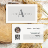 Moderne Initialen Name Graues Foto QR Code Visitenkarte