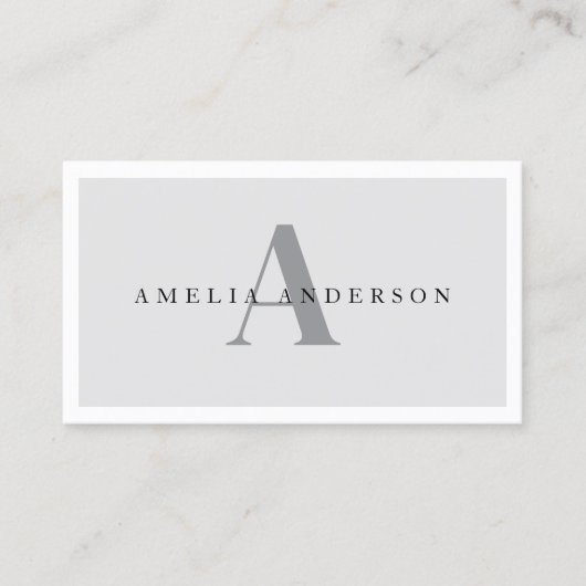 Moderne Initialen Name Graues Foto QR Code Visitenkarte (Vorderseite)