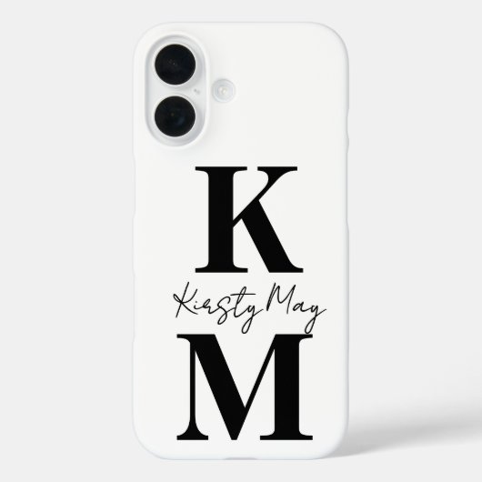 Moderne Initialen Name Weiß Schwarz Personalisiere Case-Mate iPhone Hülle (Rückseite)