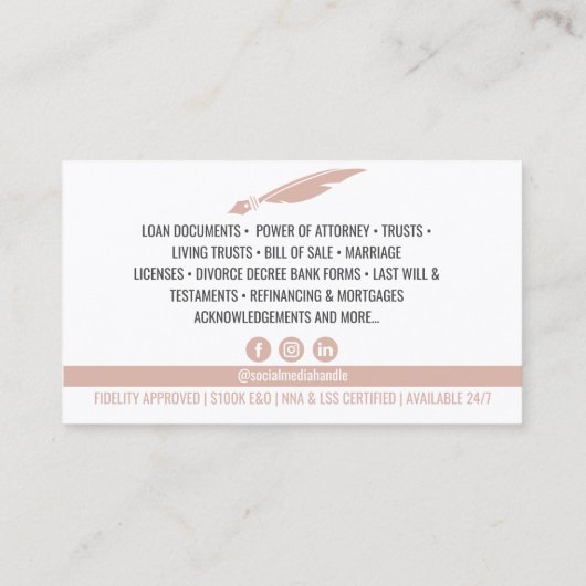 Moderne Insert Foto Notary Signing Agent Loans Visitenkarte (Rückseite)