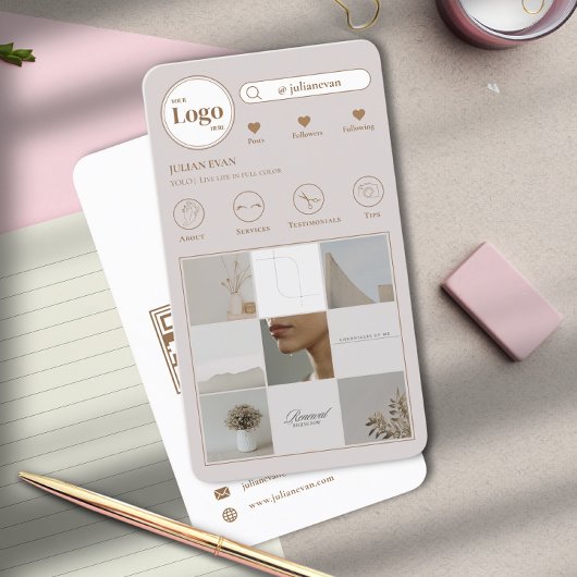 Moderne Instagramm Foto Collage Beige Visitenkarte