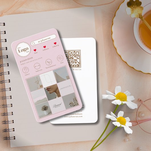 Moderne Instagramm Foto Collage Pink Business Card Visitenkarte