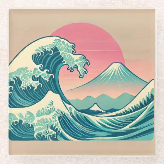 Moderne Interpretation der Großen Welle Glasuntersetzer (Vorderseite)
