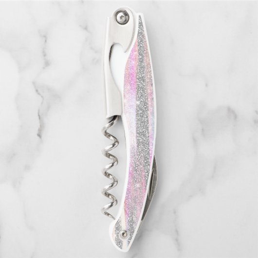 Moderne Iridescent & Silver Glitzer Strikes Strike Kellnermesser (Vorderseite)