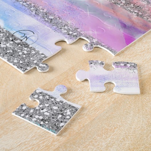 Moderne Iridescent & Silver Glitzer Strikes Strike Puzzle (Seite)