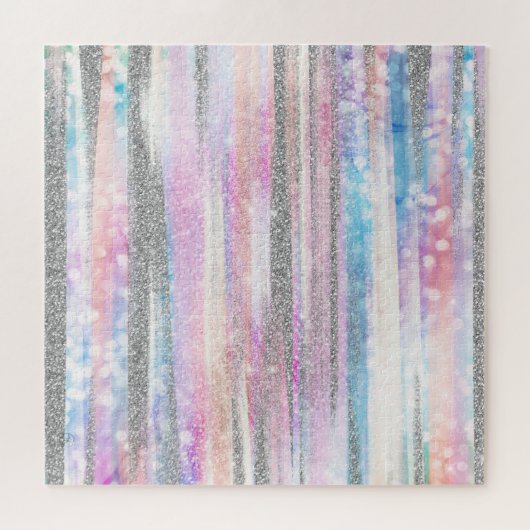 Moderne Iridescent & Silver Glitzer Strikes Strike Puzzle (Horizontal)