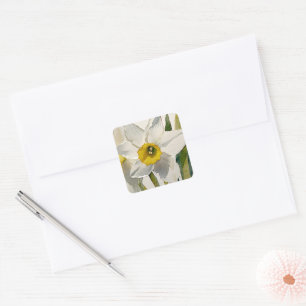 Moderne Iris-Aquarell-Blumen Quadratischer Aufkleber