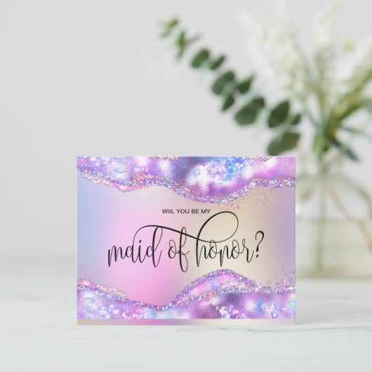 Moderne irisierende Opal werden Sie Trauzeugin sei Einladung (Stehend Vorderseite)