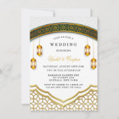 Moderne islamische Hochzeit in Weiß und Gold Einladung (Vorderseite)