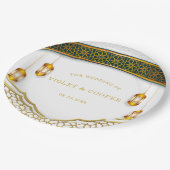 Moderne islamische Hochzeit in Weiß und Gold Pappteller (Schrägansicht)