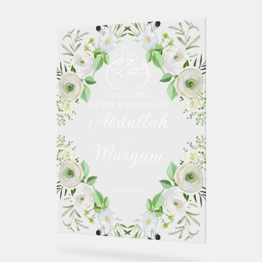 Moderne islamische Hochzeit willkommen florale Acrylschild (Winkel)