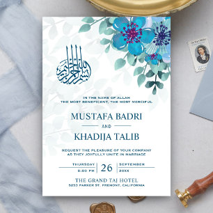 Moderne islamische muslimische Hochzeit in Blau mi Einladung