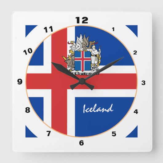 Moderne isländische Flagge, Island trendige Zuhaus Quadratische Wanduhr (Vorderseite)