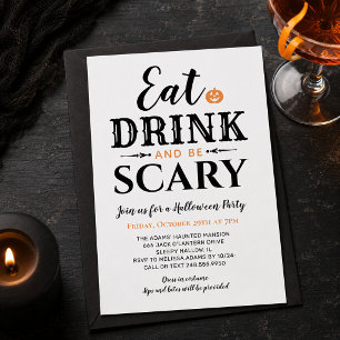 Moderne Iss, trinke und sei gruselig Weiße Hallowe Einladung