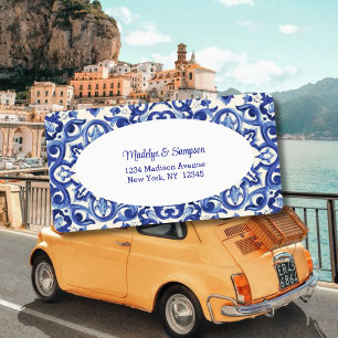 Moderne italienische Blaue La Dolce vita Adressaufkleber