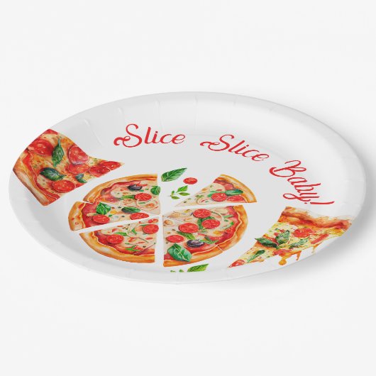 Moderne italienische Pizza Party Slice Slice Baby  Pappteller (Schrägansicht)