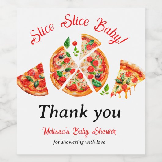 Moderne italienische Pizza Party Slice Slice Baby Weinetikett (Einzelnes Label)