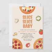 Moderne italienische Slice Slice Baby Pizza 1. Geb Einladung (Vorderseite)