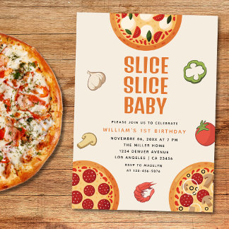 Moderne italienische Slice Slice Baby Pizza 1. Geb Einladung