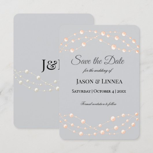 Moderne Ivory-Blush Romantische Perlmutt - Neutral Save The Date (Vorne/Hinten)