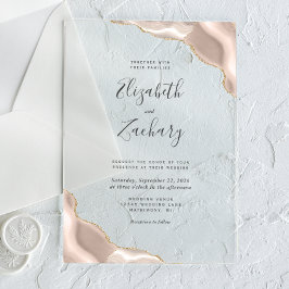 Moderne Ivory Gold Agate Corners Wedding Acryleinladungen