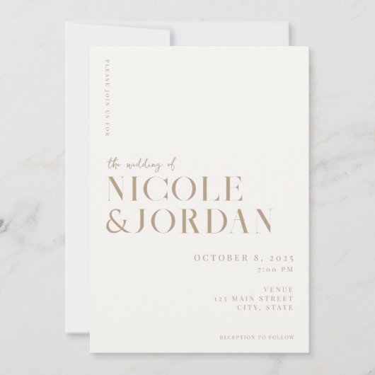 Moderne Ivory Tan Simple Chic Wedding Einladung (Vorderseite)