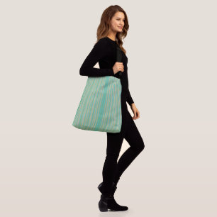 Moderne Jade Green gestreift All-over-Print Tragetaschen Mit Langen Trägern