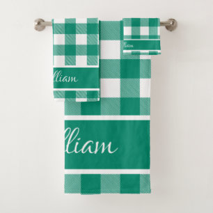 Moderne Jade Grün Weiß Büffel Karos Badhandtuch Set