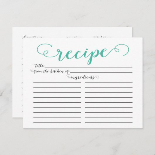 Moderne Jade Script Brautparty Rezept Cards Postkarte (Vorne/Hinten)