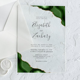 Moderne Jägergrün-Gold-Achat-Ecken-Hochzeit Acryleinladungen