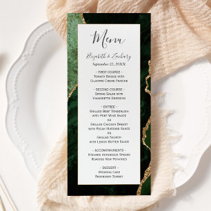 Moderne Jägergrün-Gold-Achat-Hochzeit Menükarte