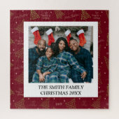 Moderne Jahresgrüße in Rot mit familiärem Foto Puzzle (Vertikal)