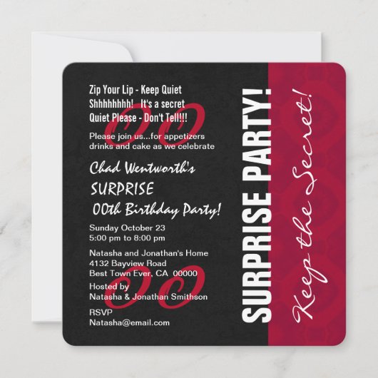 Moderne Jährliche ÜBERRASCHUNG Geburtstag V09 RED Einladung (Vorderseite)