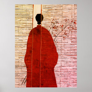 Moderne japanisch inspirierte Silhouette mit Beere Poster