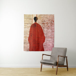 Moderne japanisch inspirierte Silhouette mit Beere Wandteppich