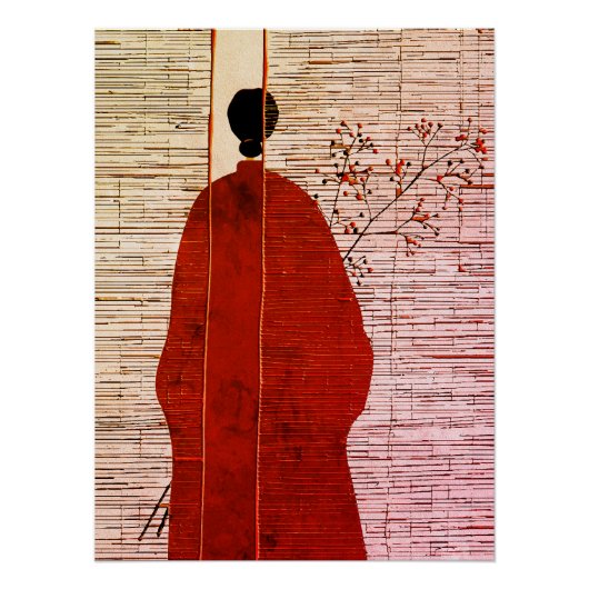 Moderne japanisch Inspirierte Silhouette mit Berri Poster (Vorderseite)
