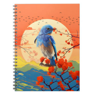 Moderne japanische Natur Vogel in Blütenlandschaft Notizblock